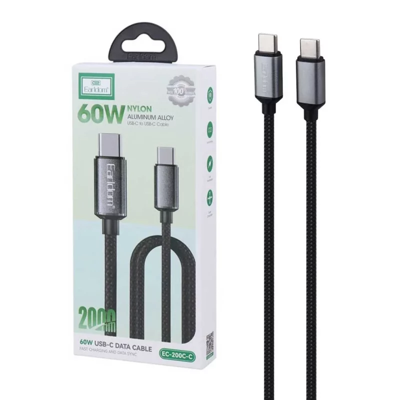 کابل شارژ PD و فست 2 متری Earldom Type-C To Type-C مدل EC-200C-C 60W - مشکی - تصویر 2