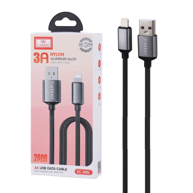 کابل شارژ 2 متری فست آیفون Earldom مدل EC-200L - مشکی - تصویر 2