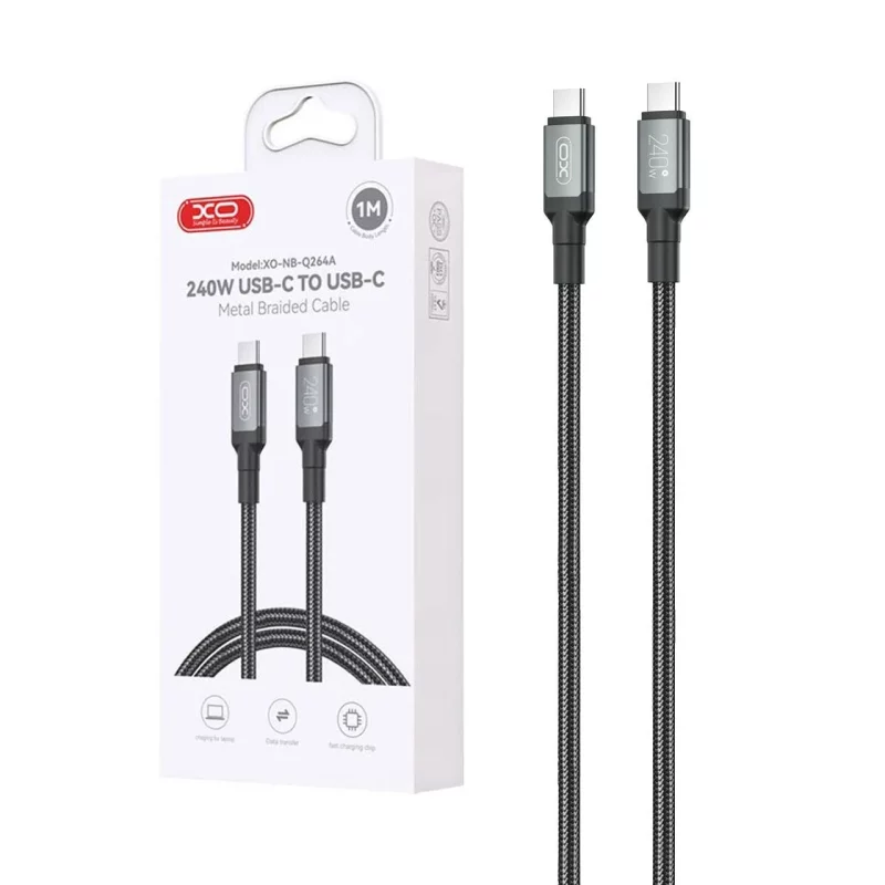کابل شارژ PD و فست 2 متری XO Type-C To Type-C مدل XO-NB-Q264B 240W - مشکی - تصویر 2