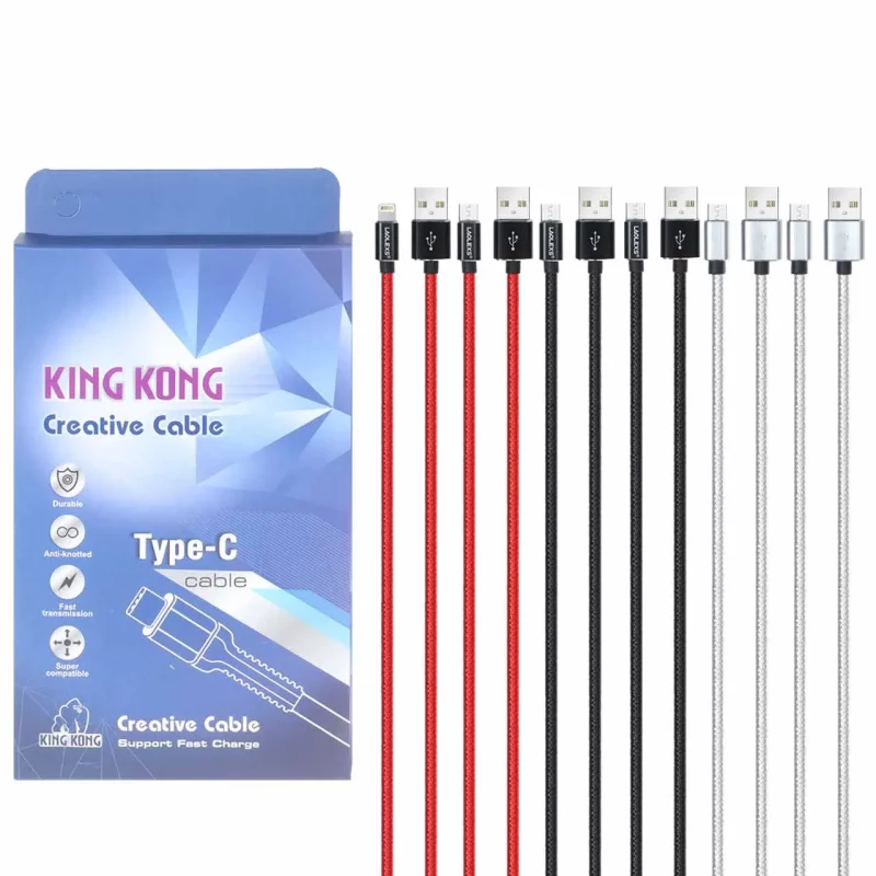 پک 5 عددی کابل شارژ اندروید& آیفون & King Kong Type-C - چند رنگ - BSA - تصویر 2
