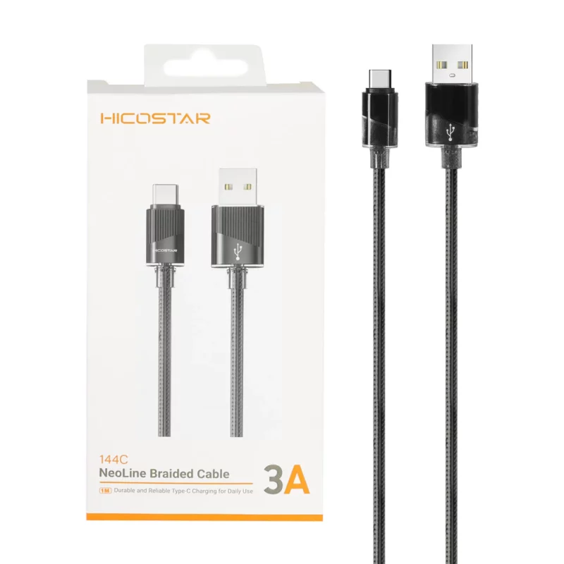 کابل شارژ فست Hicostar Type-C مدل 144C - مشکی - تصویر 2