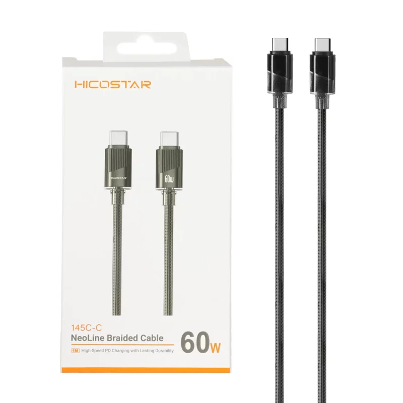 کابل شارژ PD و فست Hicostar Type-C to Type-C مدل 145C-C 60W - مشکی - تصویر 2