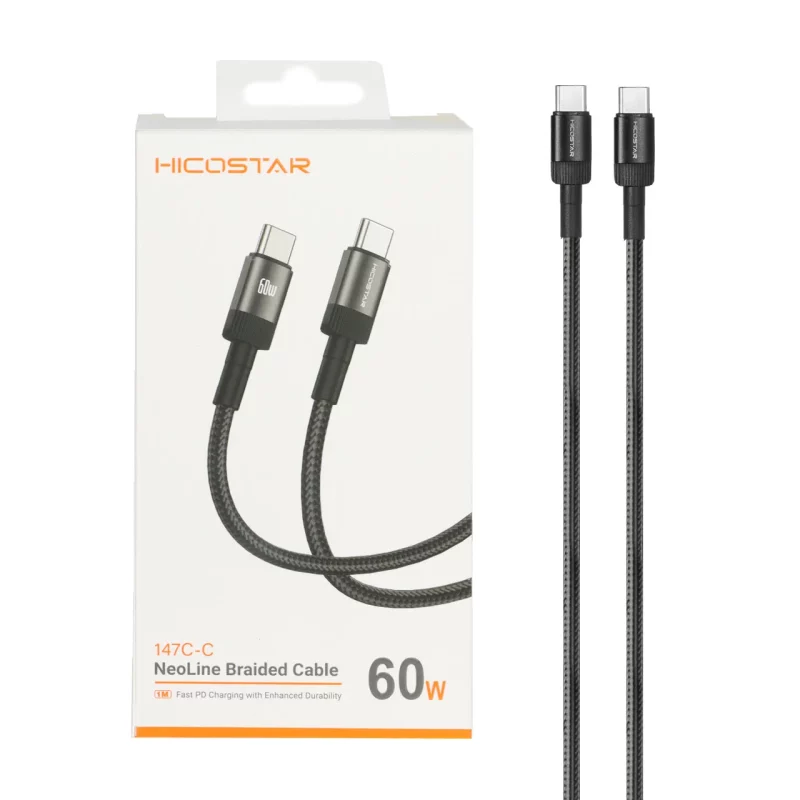 کابل شارژ PD و فست Hicostar Type-C to Type-C مدل 147C-C 60W - مشکی - تصویر 2