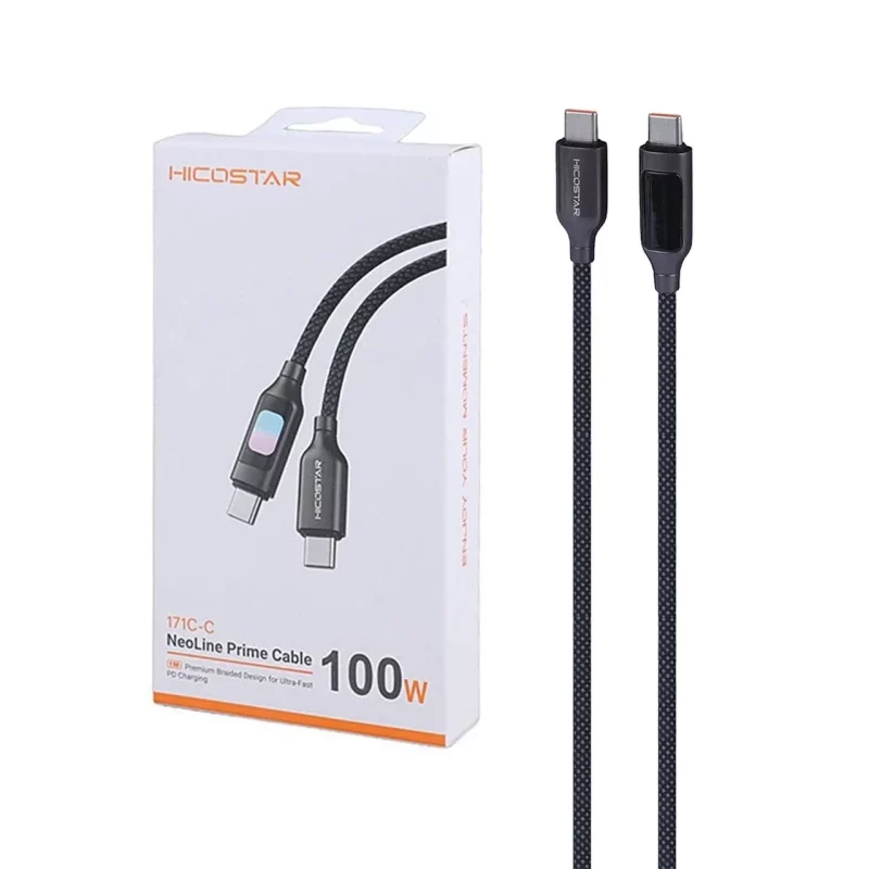 کابل شارژ فست و Hicostar Type-C to Type-C PD مدل HS-171C-C 100W - مشکی (دارای نمایشگر LED) - تصویر 2