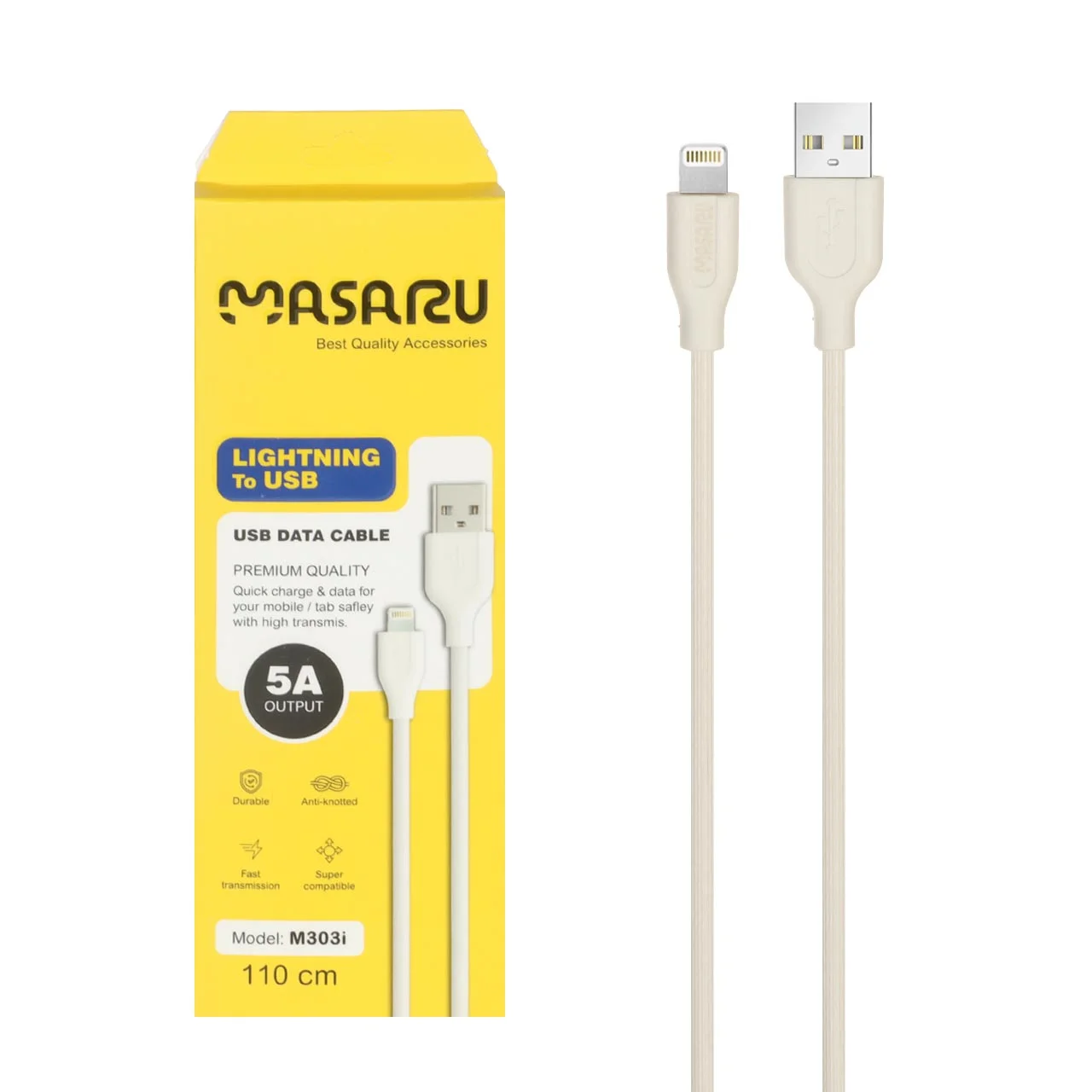1587-1699592-1 کابل شارژ 1.1 متری فست آیفون Masaru مدل M303i - سفید - SMO - تصویر 1