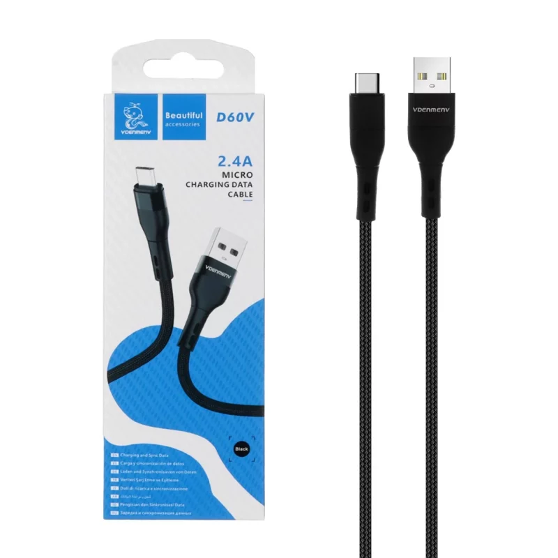 کابل شارژ فست اندروید DENMEN مدل D60V - مشکی - DST (گارانتی شش ماهه) - تصویر 2