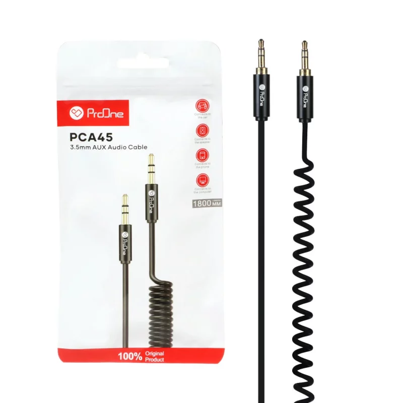 کابل صدا فنری ProOne AUX مدل PCA45 - مشکی - تصویر 2