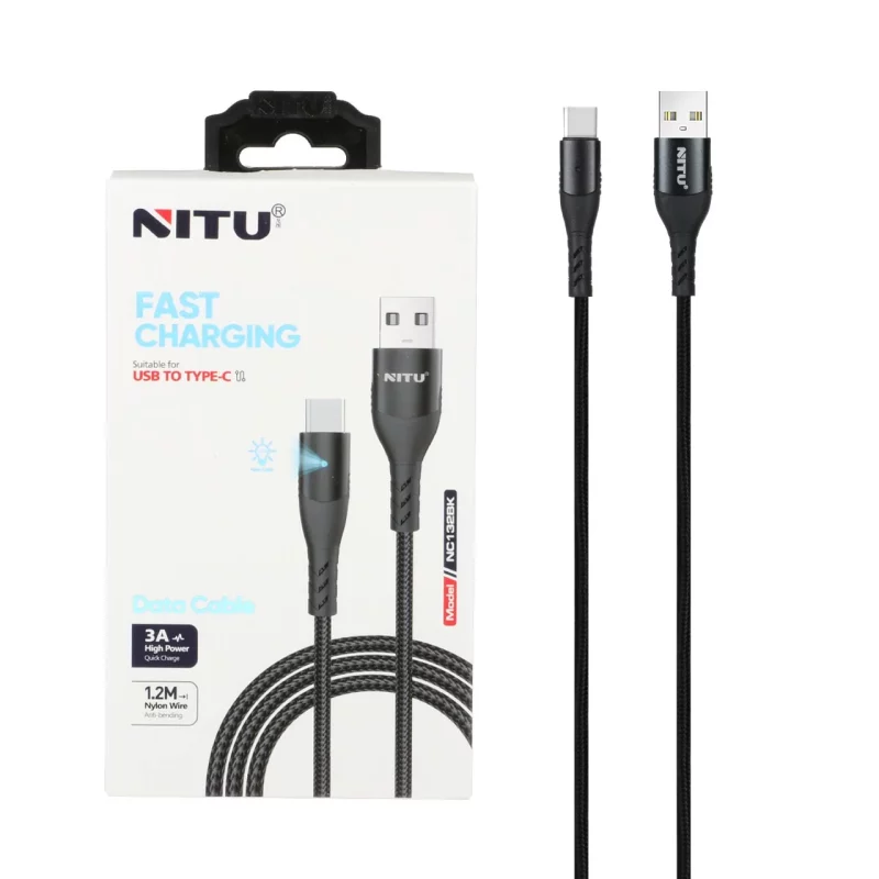 کابل شارژ 1.2 متری فست NITU Type-C مدل NC132BK - مشکی (گارانتی 18 ماه تعویض نیکان همراه) - تصویر 2