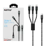 کابل شارژ و دیتا PD و فست 1.2متری سه کاره NITU مدل NC206G - مشکی سفید (گارانتی 18 ماه تعویض نیکان همراه)