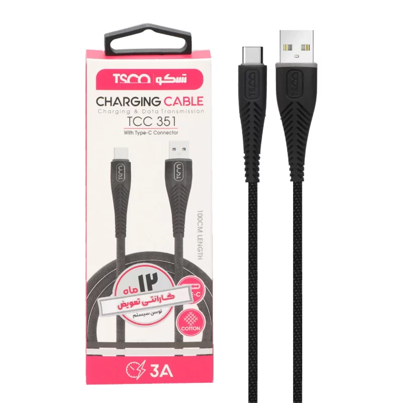کابل شارژ و دیتا فست نخی TSCO Type-C مدل TCC 351 - مشکی (گارانتی 12 ماهه TSCO) - تصویر 2