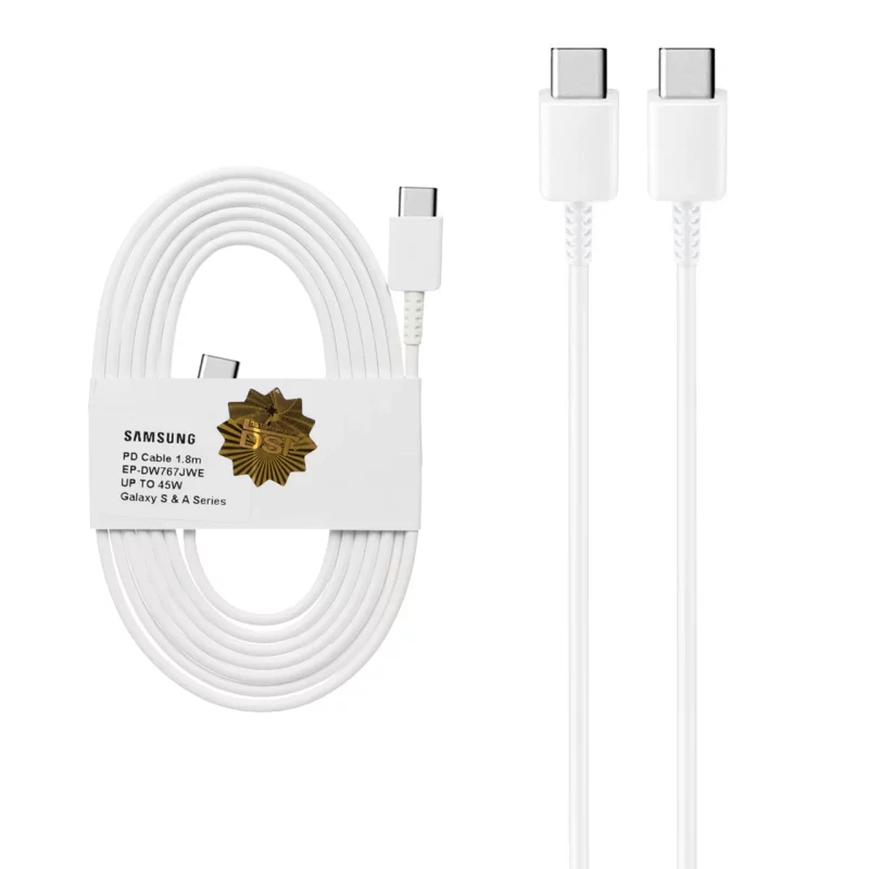 کابل شارژ 1.8 متری PD و فست SAMSUNG Type-C to Type-C 45W - سفید - DST (گارانتی شش ماهه) - درجه یک - تصویر 2