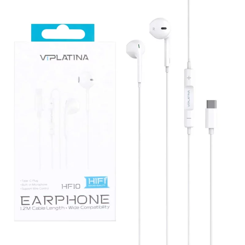 هندزفری باسیم VIPLATINA Type-C مدل HF10 - سفید - تصویر 2