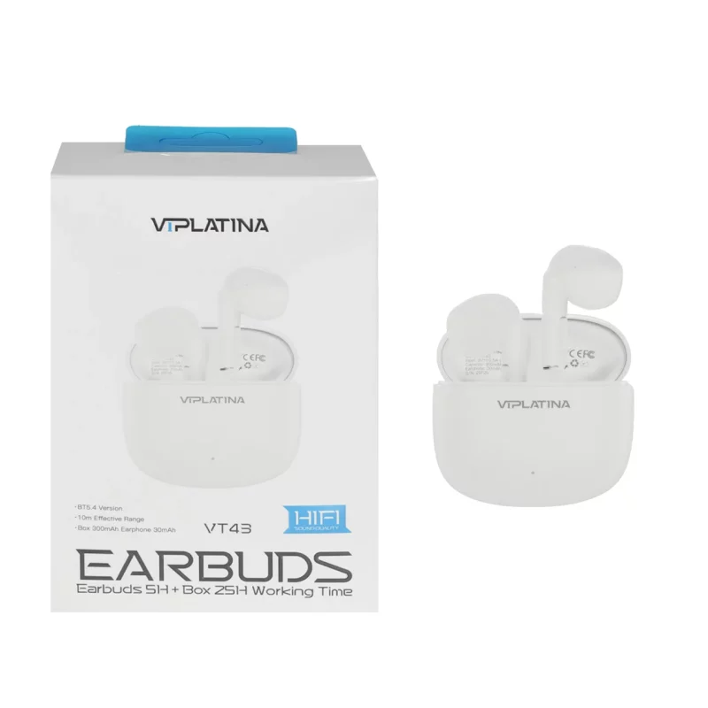 ایرفون بی سیم VIPLATINA مدل VT43 - سفید (گارانتی 18 ماه تعویض نیکان همراه) - تصویر 2