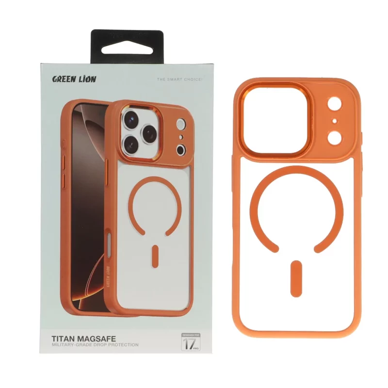 قاب اورجینال Green Lion شفاف TITAN MagSafe مدل Apple iPhone 17 Pro - نارنجی (پک دار) - تصویر 2