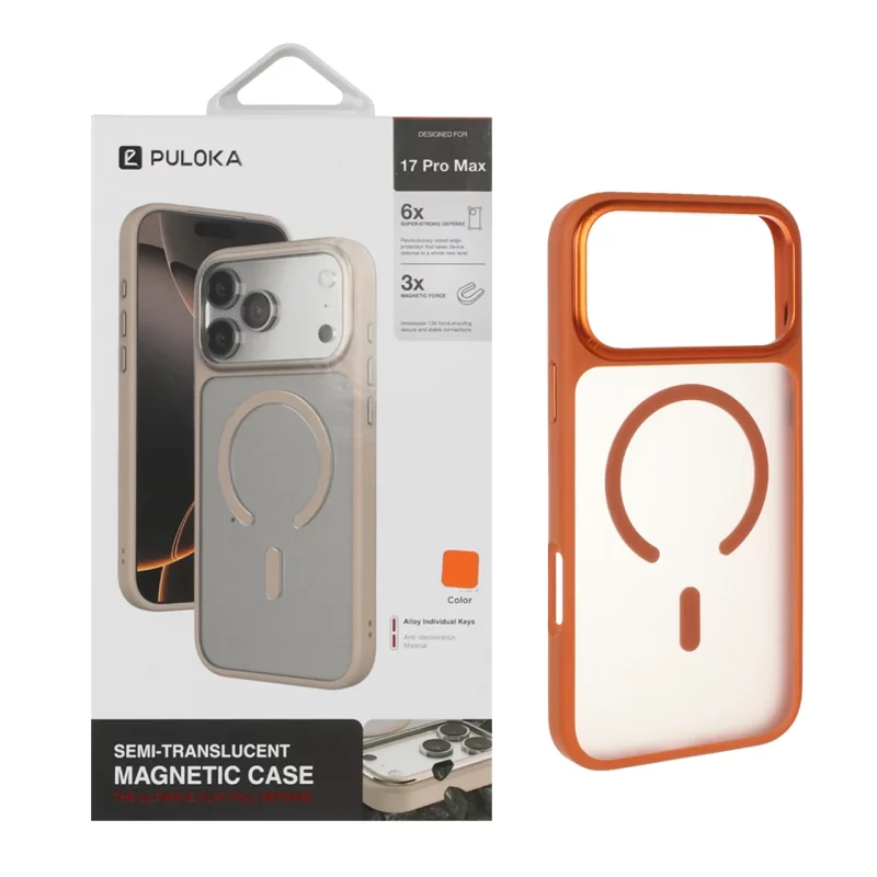 قاب اورجینال Puloka مات Tactile دور لنز فلزی MagSafe مدل Apple iPhone 17 Pro Max - نارنجی (پک دار) - تصویر 2