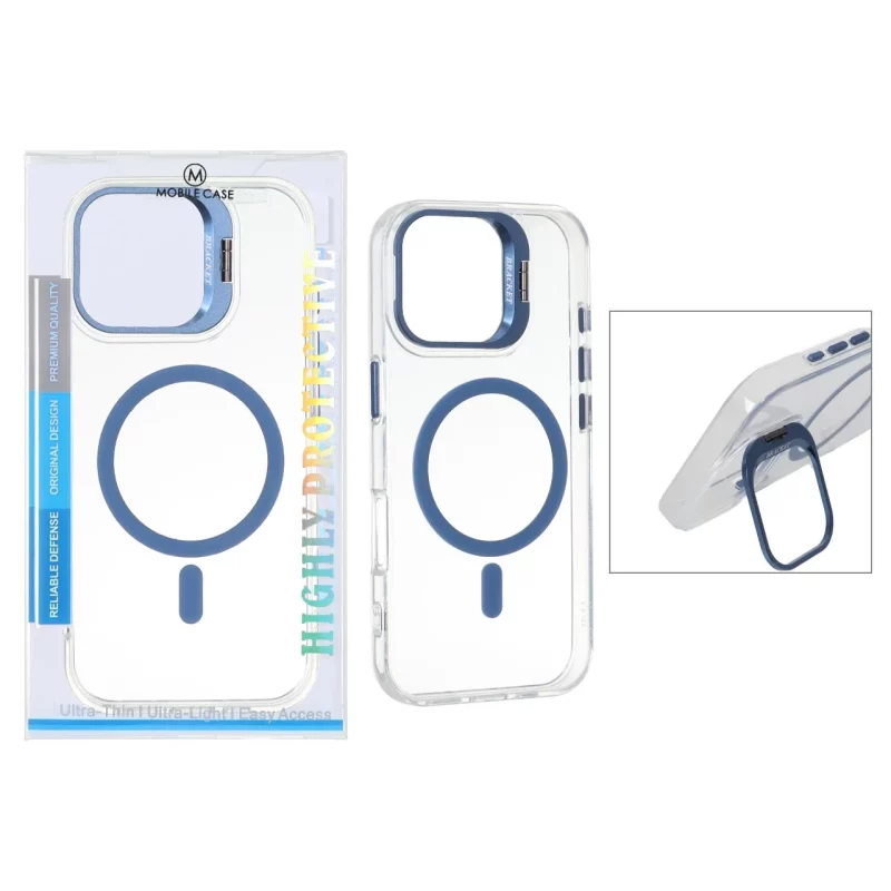 قاب اورجینال Bracket کریستالی MagSafe لنز استندشو Apple iPhone 17 - آبی (پک دار) - تصویر 2