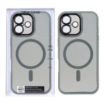 قاب شفاف دودی MagSafe دور رنگی محافظ لنزدار Apple iPhone 16 - طوسی (پک دار)