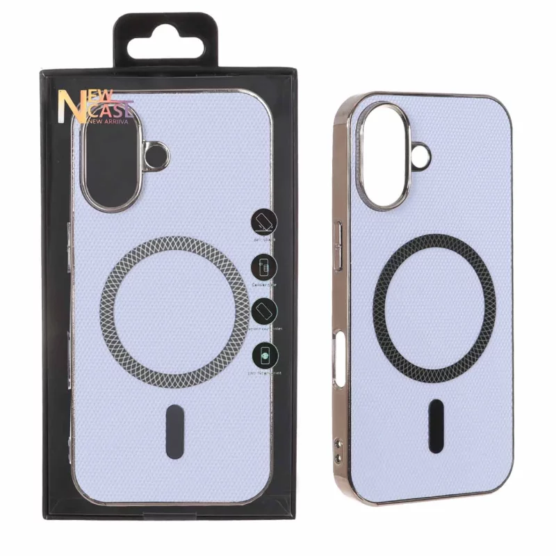 قاب سوزنی طرح مگ سیف مگنت فلزی دور براق Apple iPhone 16 - یاسی (پک دار) - تصویر 2