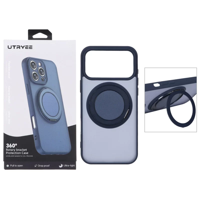 قاب اورجینال UTRYEE مات MagSafe لوپ استندشو Apple iPhone 17 Pro Max - سرمه ای (پک دار) - تصویر 2