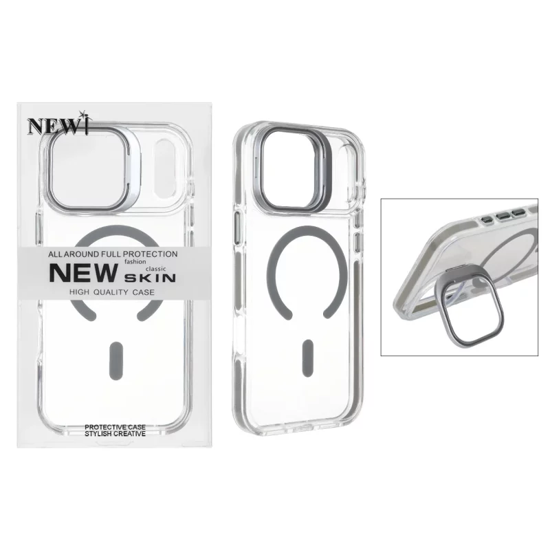 قاب اورجینال New Skin شفاف کریستالی MagSafe لنز استندشو Apple iPhone 17 Pro Max - خاکستری (پک دار) - تصویر 2