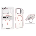 قاب اورجینال New Skin شفاف کریستالی MagSafe لنز استندشو Apple iPhone 17 Pro Max - صورتی (پک دار)