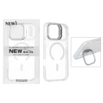 قاب اورجینال New Skin شفاف کریستالی MagSafe لنز استندشو Apple iPhone 17 Pro - سفید (پک دار)