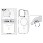 قاب اورجینال New Skin شفاف کریستالی MagSafe لنز استندشو Apple iPhone 17 - سفید (پک دار)