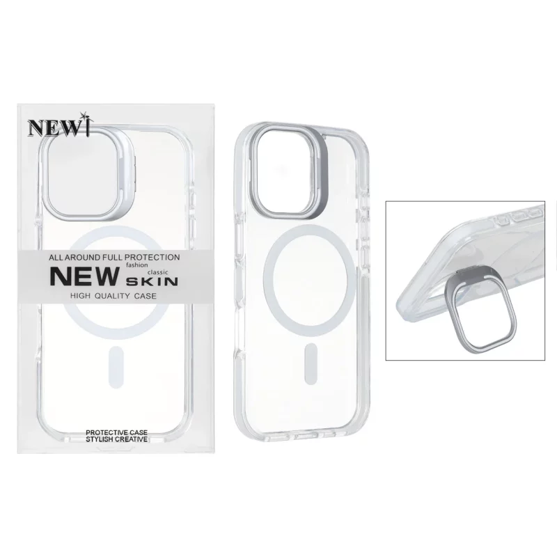 قاب اورجینال New Skin شفاف کریستالی MagSafe لنز استندشو Apple iPhone 17 - سفید (پک دار) - تصویر 2