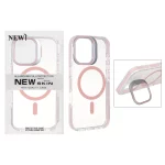 قاب اورجینال New Skin شفاف کریستالی MagSafe لنز استندشو Apple iPhone 17 - صورتی (پک دار)