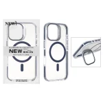 قاب اورجینال New Skin شفاف کریستالی MagSafe لنز استندشو Apple iPhone 17 - سرمه ای (پک دار)