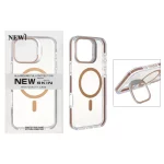 قاب اورجینال New Skin شفاف کریستالی MagSafe لنز استندشو Apple iPhone 16 Pro Max - صحرایی (پک دار)