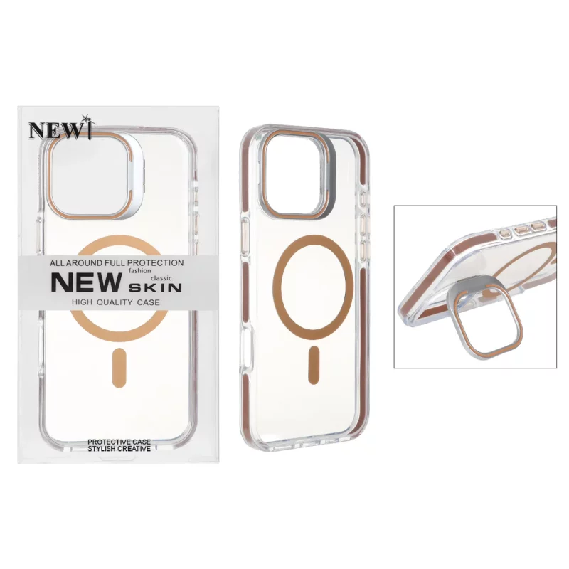 قاب اورجینال New Skin شفاف کریستالی MagSafe لنز استندشو Apple iPhone 16 Pro Max - صحرایی (پک دار) - تصویر 2