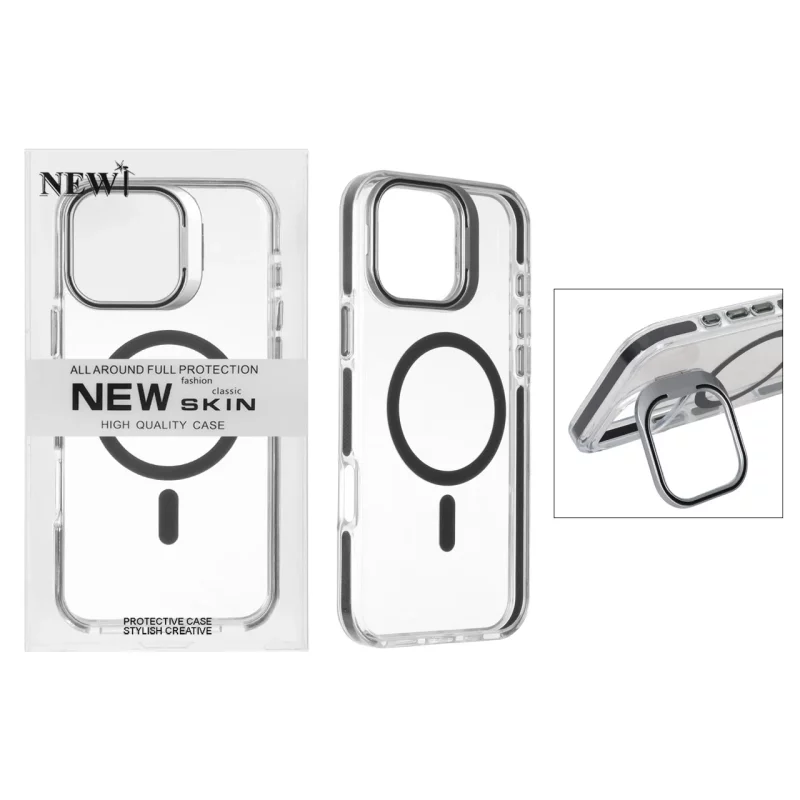 قاب اورجینال New Skin شفاف کریستالی MagSafe لنز استندشو Apple iPhone 16 Pro Max - مشکی (پک دار) - تصویر 2