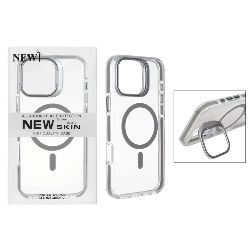 قاب اورجینال New Skin شفاف کریستالی MagSafe لنز استندشو Apple iPhone 16 Pro Max - خاکستری (پک دار) - تصویر 2