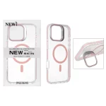 قاب اورجینال New Skin شفاف کریستالی MagSafe لنز استندشو Apple iPhone 16 Pro Max - صورتی (پک دار)