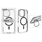قاب اورجینال New Skin شفاف کریستالی MagSafe لنز استندشو Apple iPhone 16 - مشکی (پک دار)