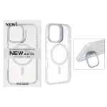 قاب اورجینال New Skin شفاف کریستالی MagSafe لنز استندشو Apple iPhone 16 - سفید (پک دار)