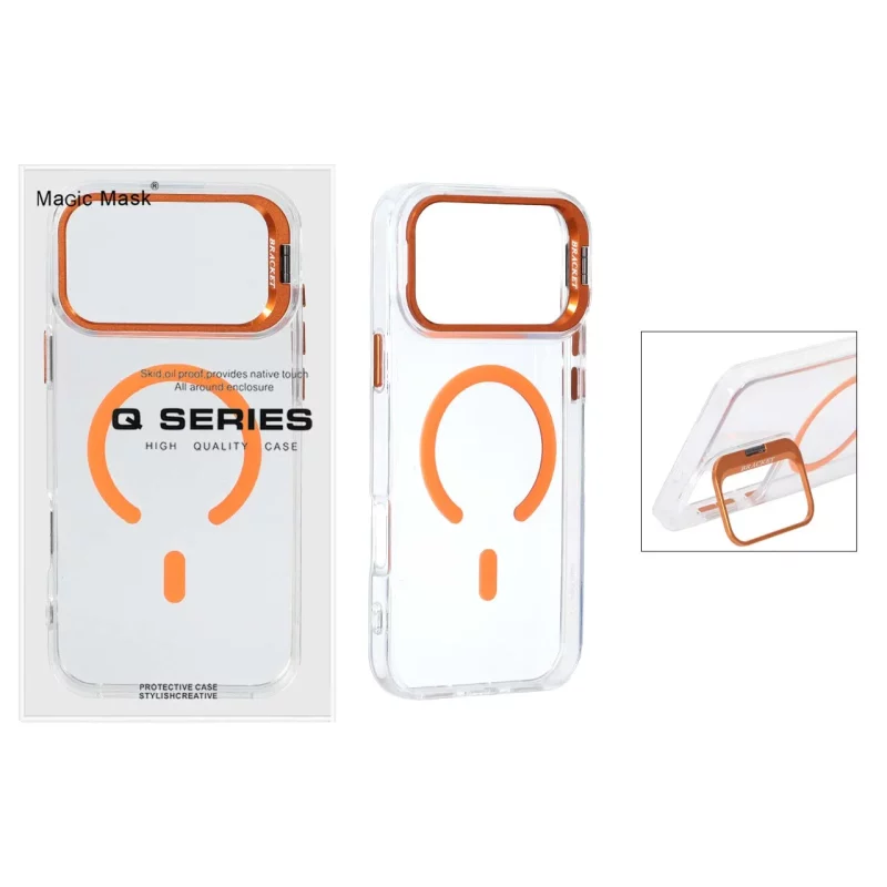 قاب اورجینال Q Series Bracket کریستالی Magsafe لنز استندشو Apple iPhone 17 Pro - نارنجی (پک دار) - تصویر 2