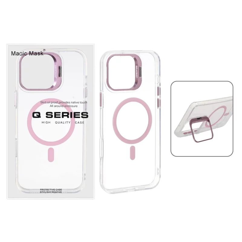 قاب اورجینال Q Series Bracket کریستالی Magsafe لنز استندشو Apple iPhone 16 Pro Max - صورتی (پک دار) - تصویر 2