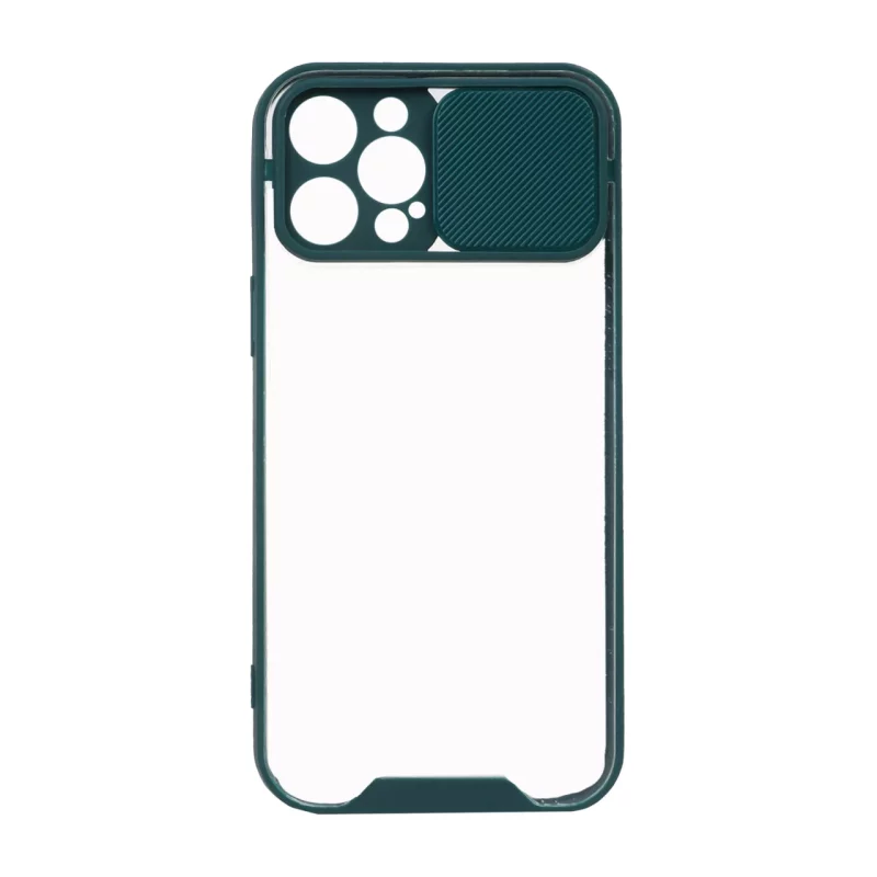 قاب کشویی پشت شفاف محافظ لنزدار Apple iPhone 12 Pro Max - سبز تیره - تصویر 2