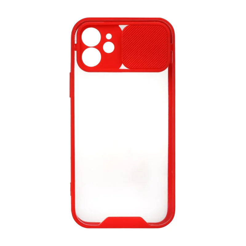 قاب کشویی پشت شفاف محافظ لنزدار Apple iPhone 12 - قرمز - تصویر 2