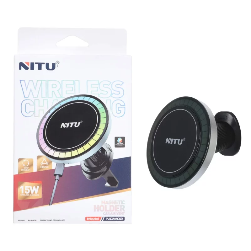 شارژر وایرلس و هولدر گوشی موبایل دریچه کولری Nitu مدل NCW02 - مشکی (گارانتی 18 ماه تعویض نیکان همراه) - تصویر 2