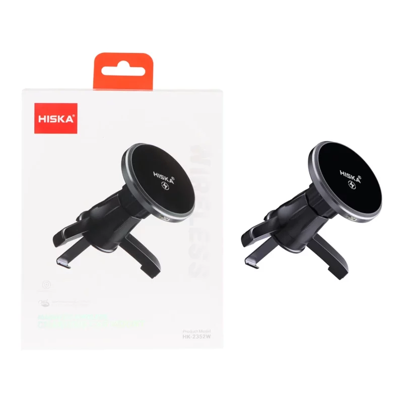 شارژر وایرلس و هولدر گوشی موبایل دریچه کولری Hiska مدل HK-2352W - مشکی - تصویر 2
