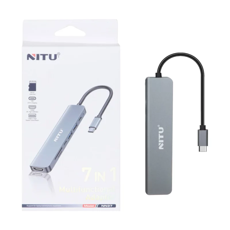هاب 7 پورت NITU Type-C مدل NN37 - خاکستری (گارانتی 18 ماه تعویض نیکان همراه) - تصویر 2