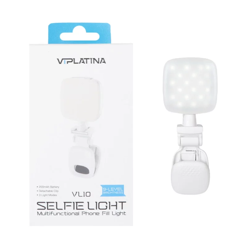 چراغ سلفی شارژی با گیره اتصال به موبایل و تبلت VIPLATINA مدل VL10 - سفید (گارانتی 18 ماه تعویض نیکان همراه) - تصویر 2