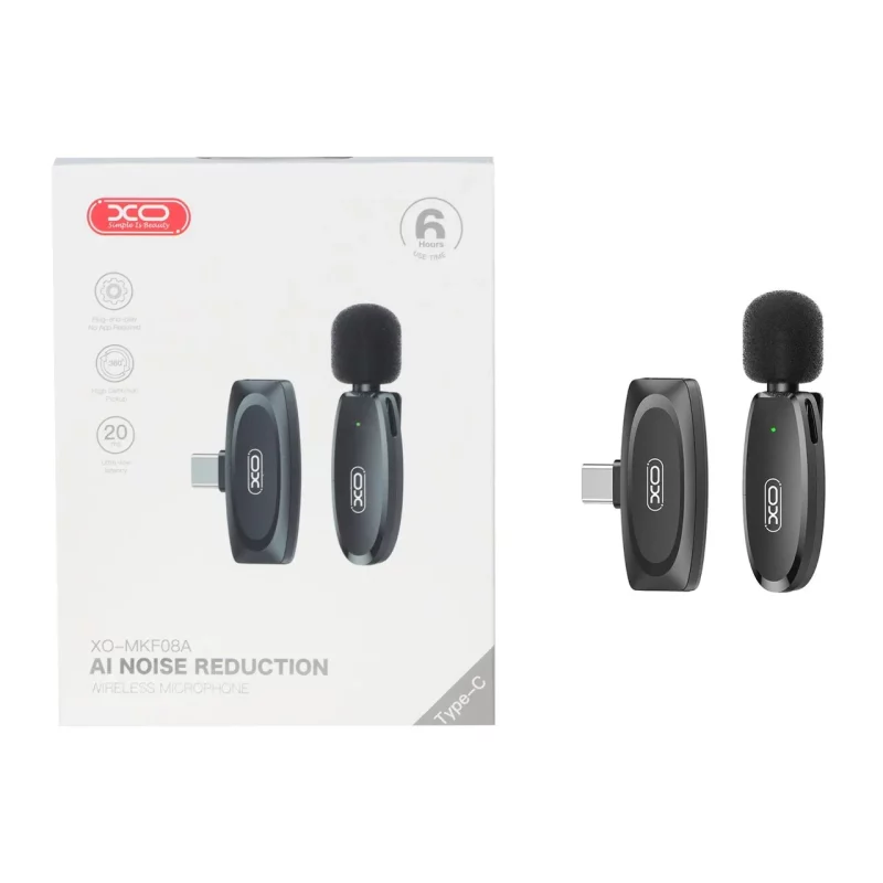 میکروفون یقه ای بی سیم XO Type-C مدل MKF08A - مشکی - تصویر 2