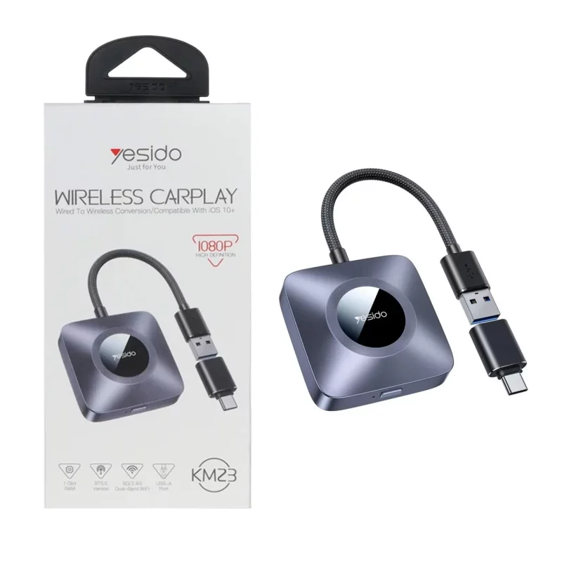 دانگل وایرلس خودرو Yesido مدل KM23 CARPLAY - مشکی (گارانتی 18 ماه تعویض نیکان همراه) - تصویر 2