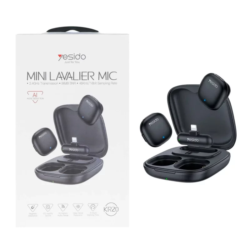 میکروفون بی سیم Yesido Lightning مدل KR20 - مشکی (گارانتی 18 ماه تعویض نیکان همراه) - تصویر 2