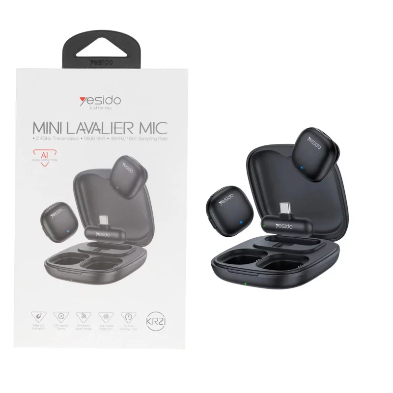 میکروفون بی سیم Yesido Type-C مدل KR21 - مشکی (گارانتی 18 ماه تعویض نیکان همراه) - تصویر 2
