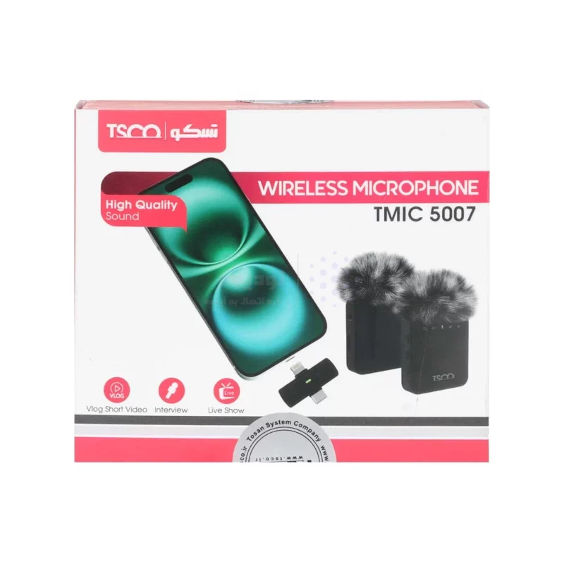 میکروفون یقه ای بی سیم Tsco Type-C/Lightning مدل TMIC 5007 - مشکی (دو میکروفون) (گارانتی 12 ماهه TSCO) - تصویر 6